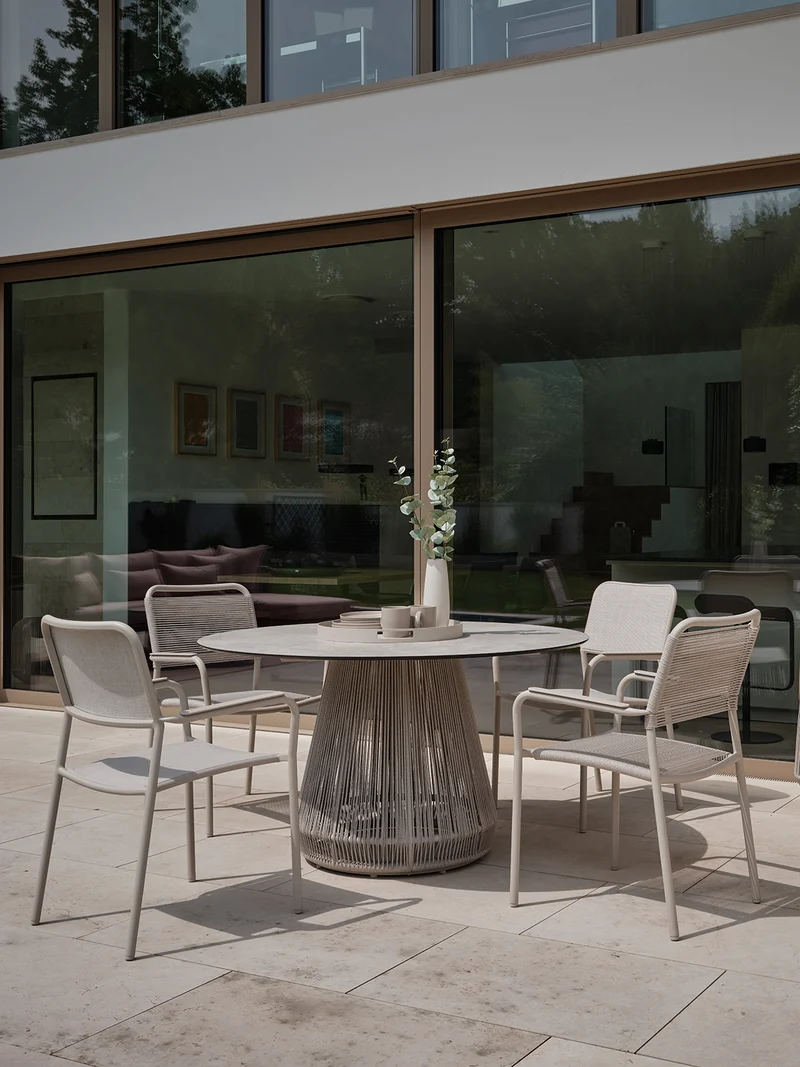 Stapelsessel Joris Aluminium greige Kordel greige/Aluminiumarmlehnen greige