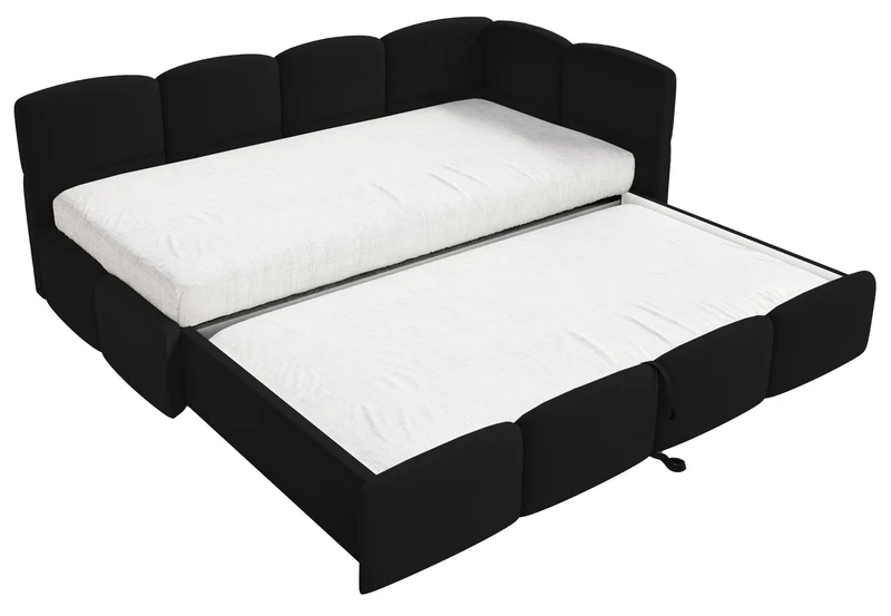 Jugendbett 90x200 cm Cloudy, rechtsseitig ausziehbar, mit Matratzen, schwarzer Velours, wasserabweisend und pflegeleicht