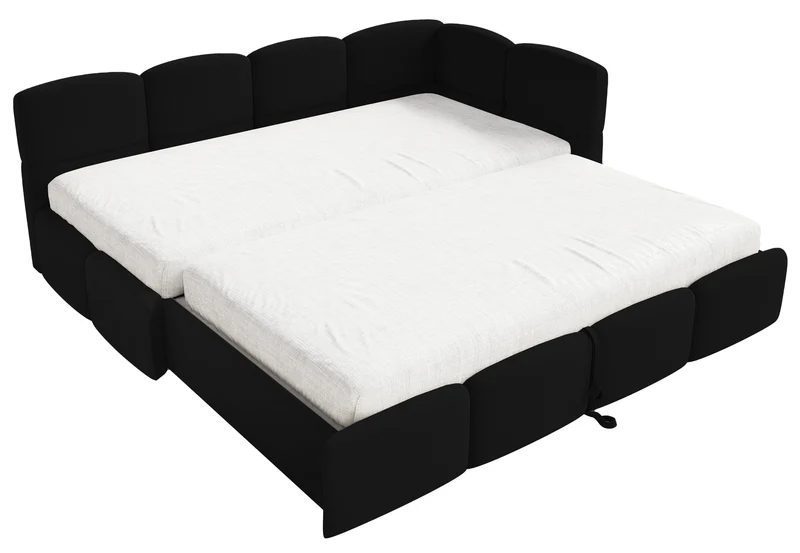 Jugendbett 90x200 cm Cloudy, rechtsseitig ausziehbar, mit Matratzen, schwarzer Velours, wasserabweisend und pflegeleicht