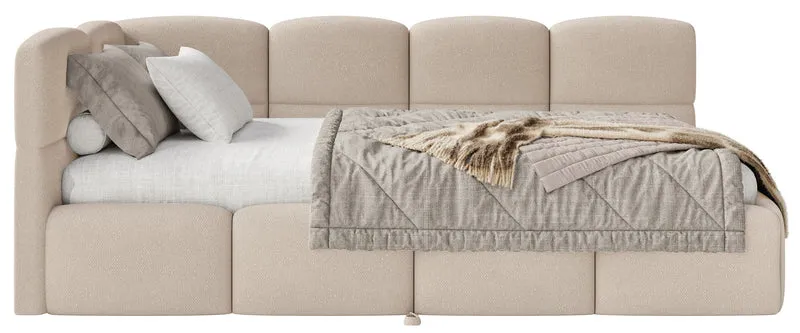 Jugendbett 90x200 cm Cloudy, links ausziehbar, mit Matratzen, beige Chenille