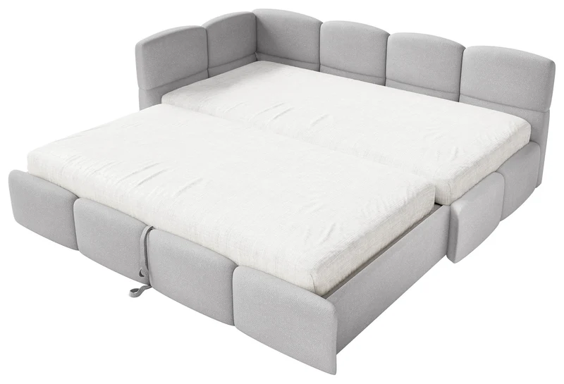 Jugendbett 90x200 cm Cloudy, linksseitig ausziehbar, mit hellgrauen Chenille-Matratzen