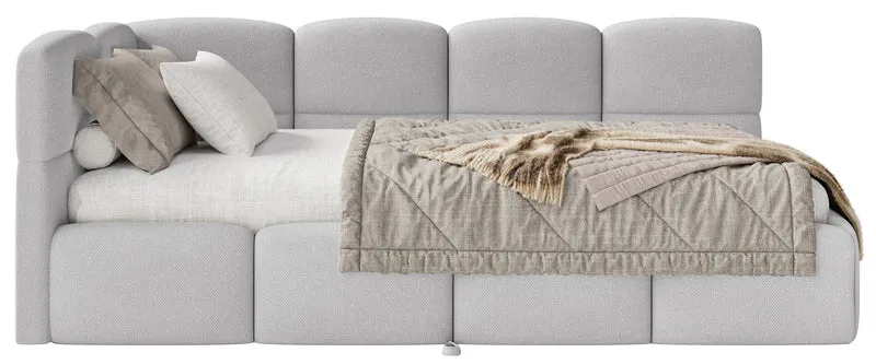 Jugendbett 90x200 cm Cloudy, linksseitig ausziehbar, mit hellgrauen Chenille-Matratzen