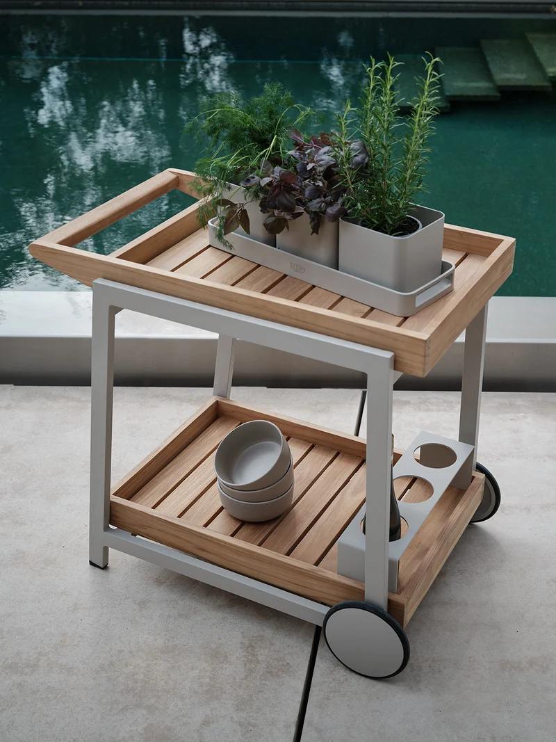 Servierwagen Frido 86x58x77 cm Aluminium greige Teak FSC®-zertifiziert