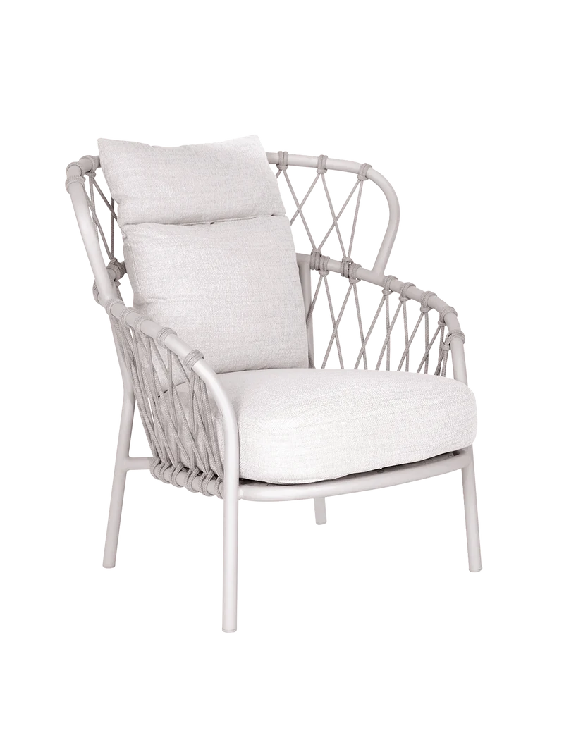 Pfauen-Sessel Klea Aluminium greige Kordel greige Kissenset 100% Polyacryl Vanilla