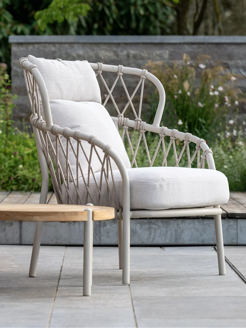 Pfauen-Sessel Klea Aluminium greige Kordel greige Kissenset 100% Polyacryl Vanilla