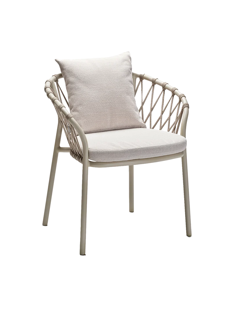 Sessel Klea Aluminium greige Kordel greige Kissenset 100% Polyacryl Vanilla