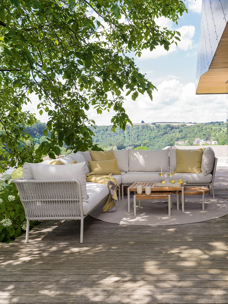 Element Romy Lounge 2-Sitzer Armlehne rechts Aluminium greige Kissen 100% Polyacryl Vanilla
