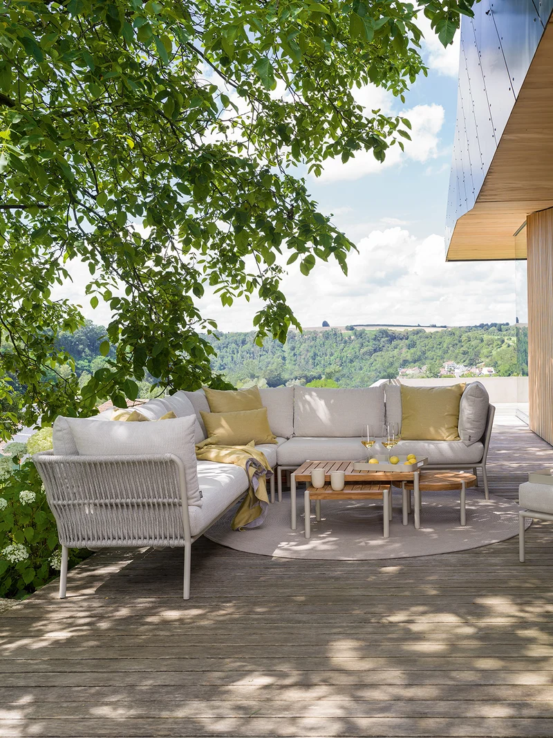 Element Romy Lounge 2-Sitzer Armlehne links Aluminium greige Kissen 100% Polyacryl Vanilla