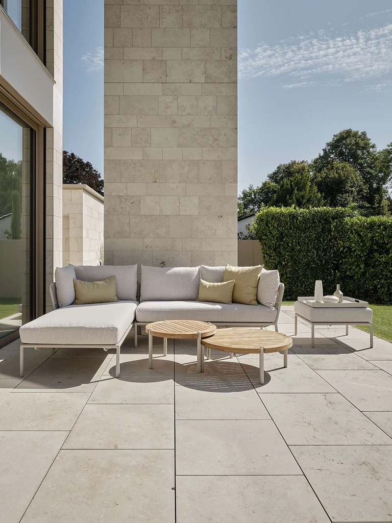 Element Romy Lounge 2-Sitzer Armlehne links Aluminium greige Kissen 100% Polyacryl Vanilla