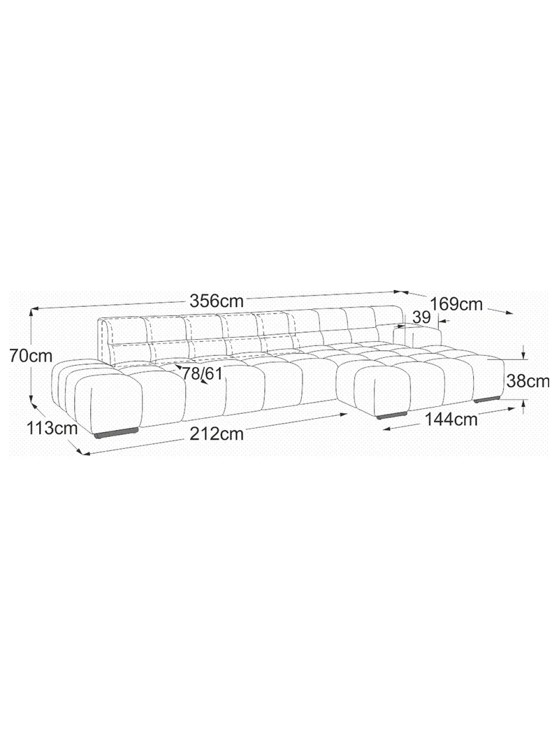 Temple Sofa | "2HT links + Element 70 ohne Armteil + REC rechts"