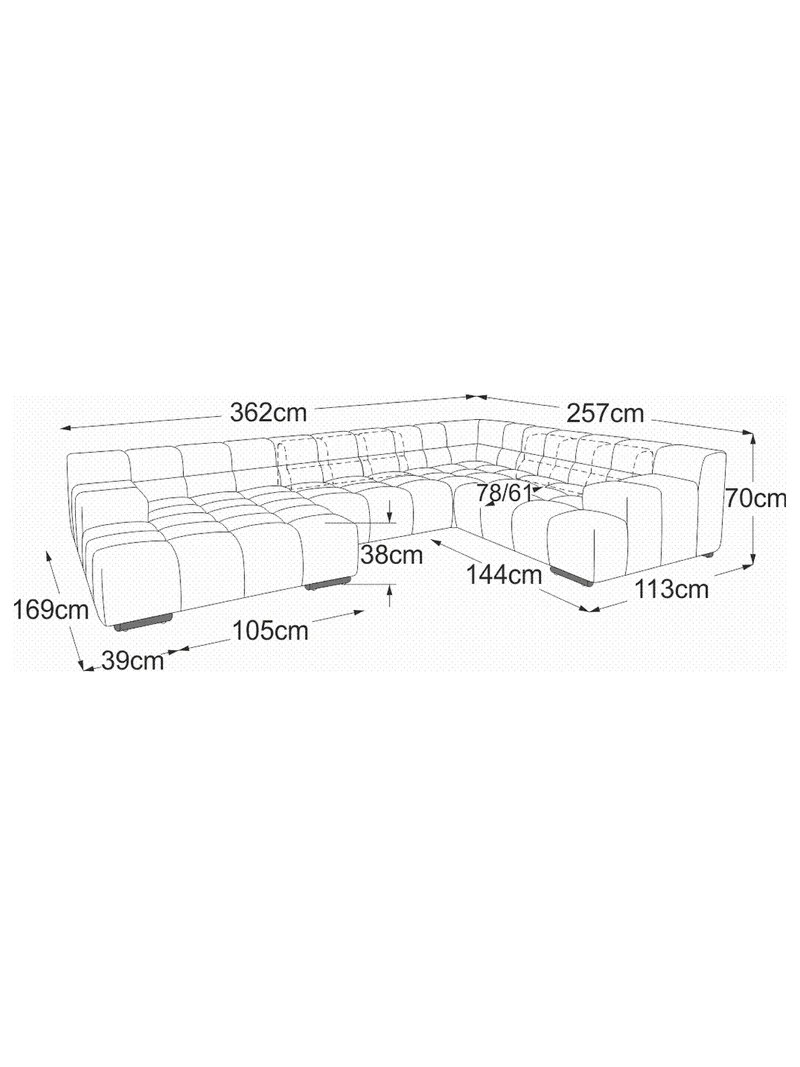 Temple Sofa | "REC links + Element 105 ohne Armteil + Ecke + Element Armteil rechts"