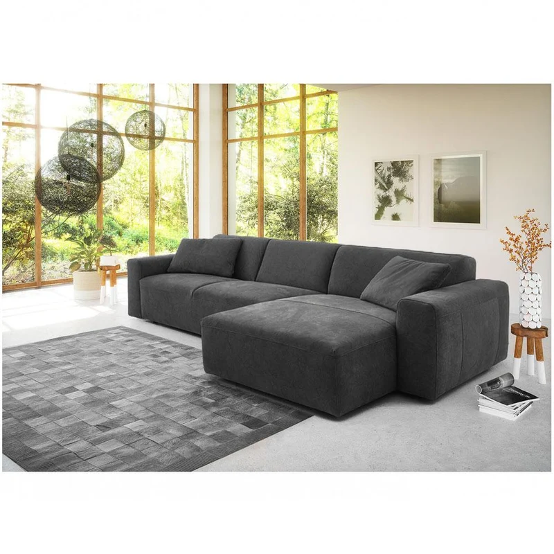 Ecksofa | "Edmonton" in Leder Brandmark - Anthrazit