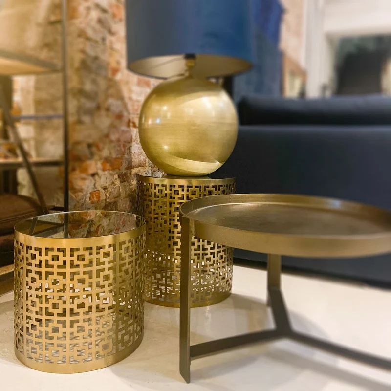 2er-Set Beistelltische Mirror, Metall, Spiegeglas - gold