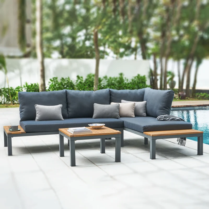 Outdoor Ecklounge Bali mit Tisch, Akazie - anthrazit, teak