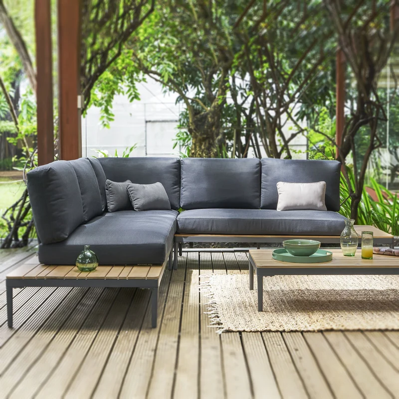 Outdoor Ecklounge Göteborg mit Tisch, Akazie - anthrazit, natur