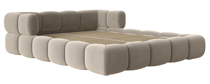 Upholstered bed 140x200 cm Stormi, roll-up slatted frame, light grey hydrophobic chenille, easy-clean
