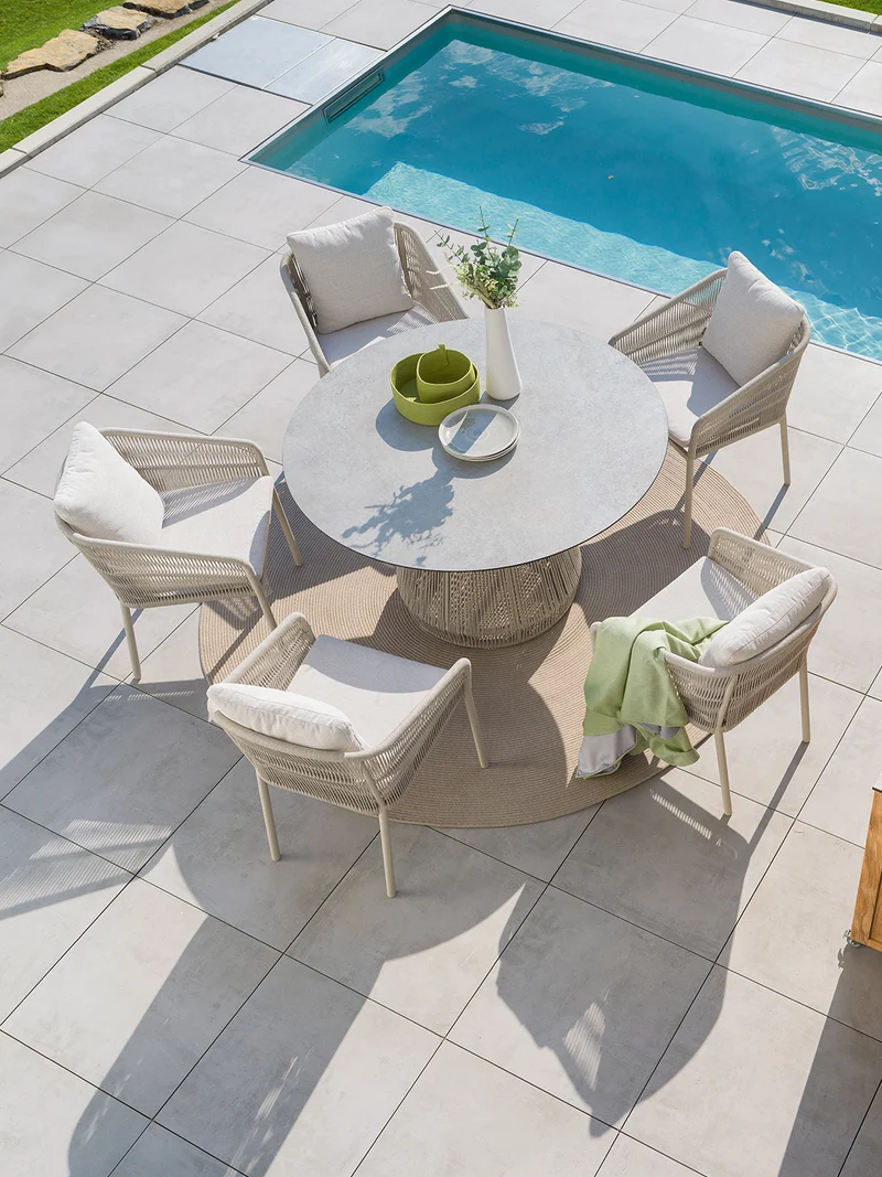 Stapelsessel Jella Aluminium greige Kordel greige Kissenset 100% Polyacryl Vanilla