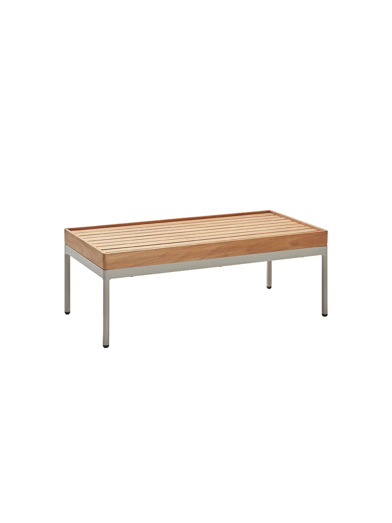 Beistelltisch Coco 80x40x29 cm Aluminium greige Tischplatte Teak FSC®-zertifiziert