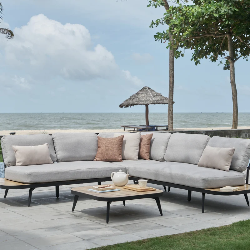 Outdoor Ecklounge Hampton mit Tisch, Aluminium, Akazie - natur, grau, anthrazit