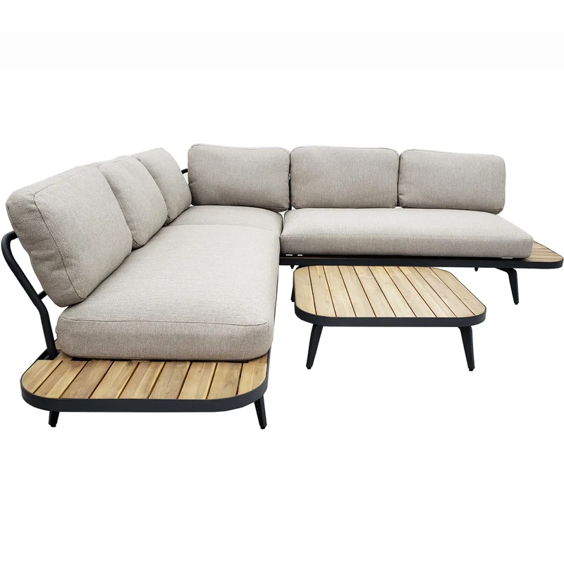 Outdoor Ecklounge Hampton mit Tisch, Aluminium, Akazie - natur, grau, anthrazit
