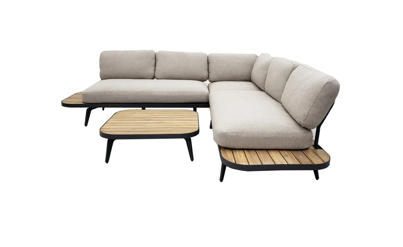 Outdoor Ecklounge Hampton mit Tisch, Aluminium, Akazie - natur, grau, anthrazit