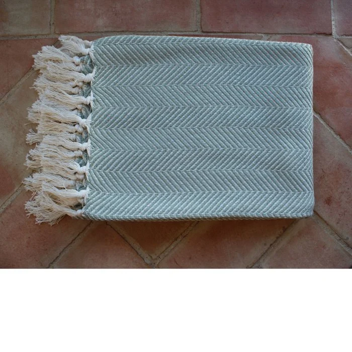 Couverture 100% coton zigzag à rayures _ Vert