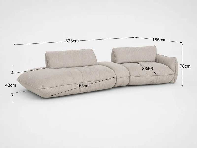 Fluffy Sofa | "2HT links + Trapezelement + Element 105 Armteil rechts"