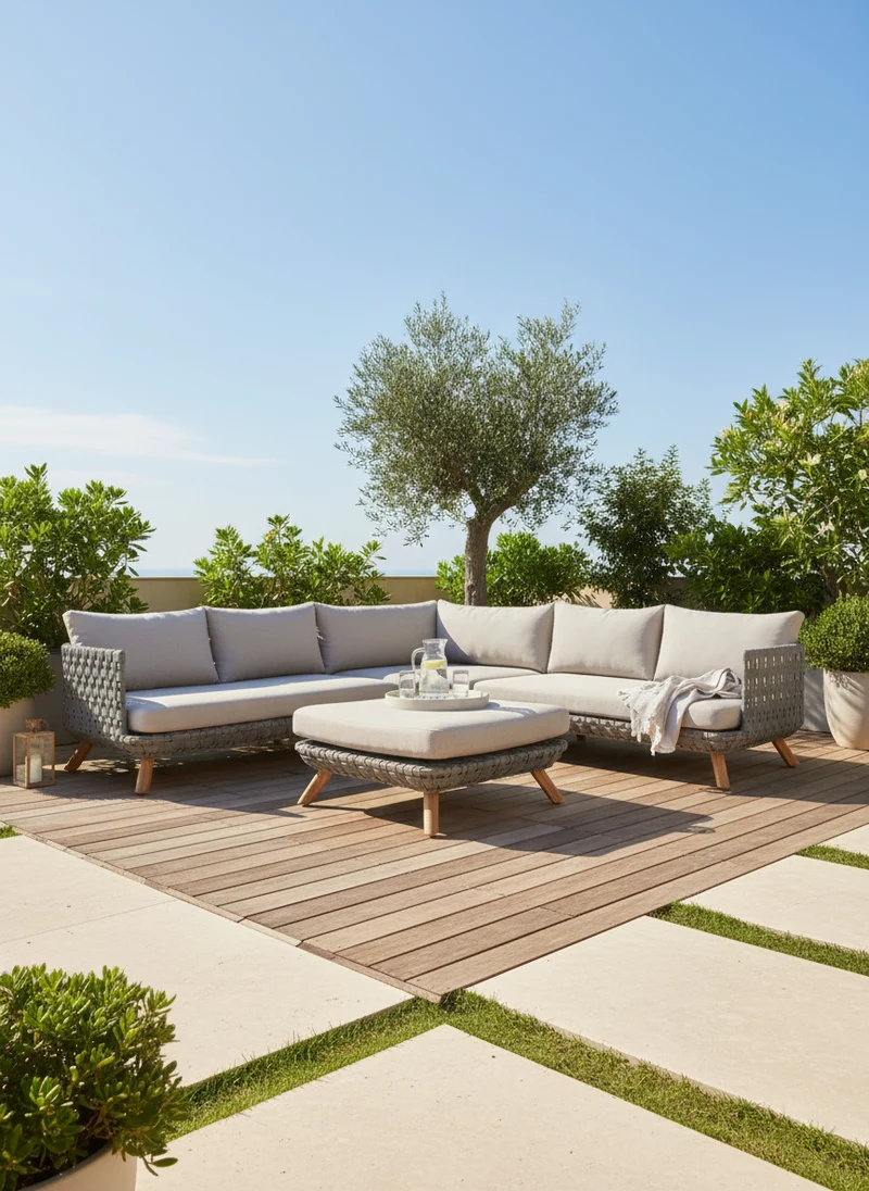 Outdoor Ecklounge Ego mit Hocker/Tisch, Wicker - beige, grau