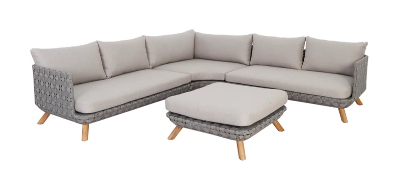 Outdoor Ecklounge Ego mit Hocker/Tisch, Wicker - beige, grau