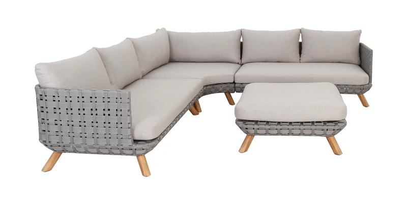 Outdoor Ecklounge Ego mit Hocker/Tisch, Wicker - beige, grau