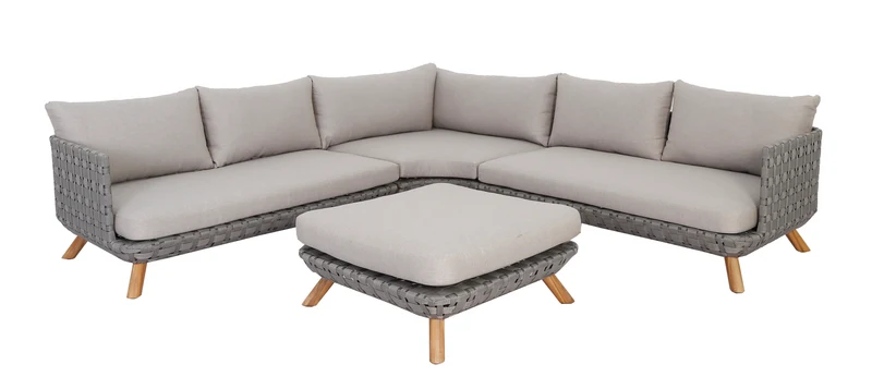 Outdoor Ecklounge Ego mit Hocker/Tisch, Wicker - beige, grau