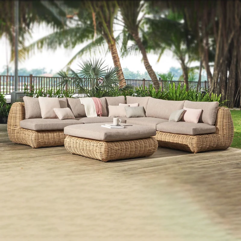 Outdoor Ecklounge Beach House mit Tisch, Wicker - natur, grau
