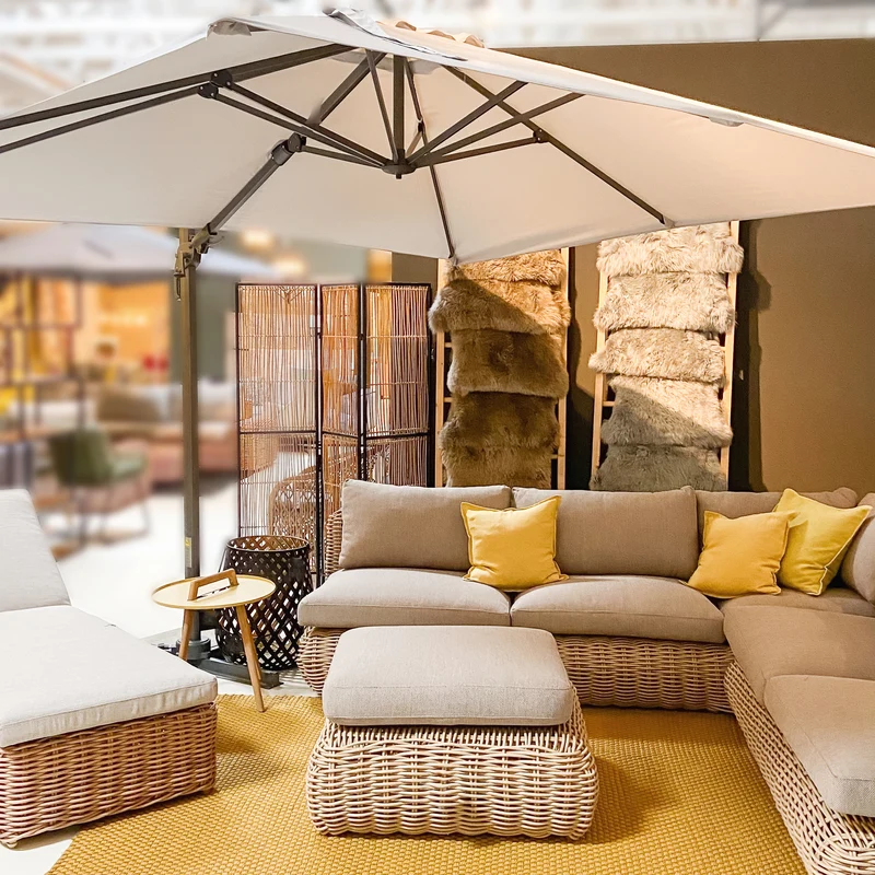 Outdoor Ecklounge Beach House mit Tisch, Wicker - natur, grau