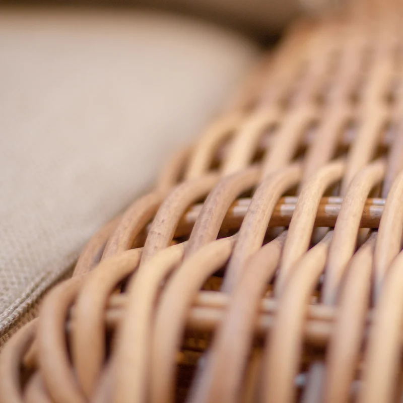 Outdoor Ecklounge für 6 Personen – Beach Club Rattan Lounge Set inkl. Tisch & Hocker (natur/hellgrau)