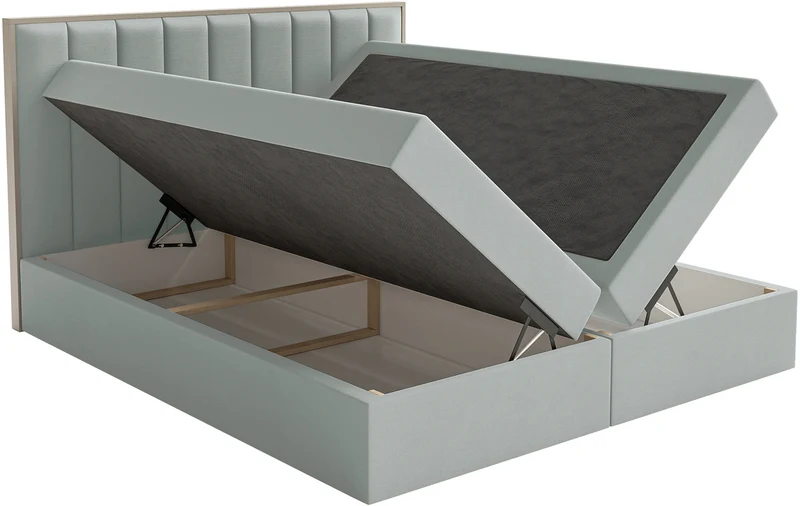 Kontinentalbett 140x200 cm Togents mit Stauraum und Topper, salbeigrüner Velours, wasserabweisend