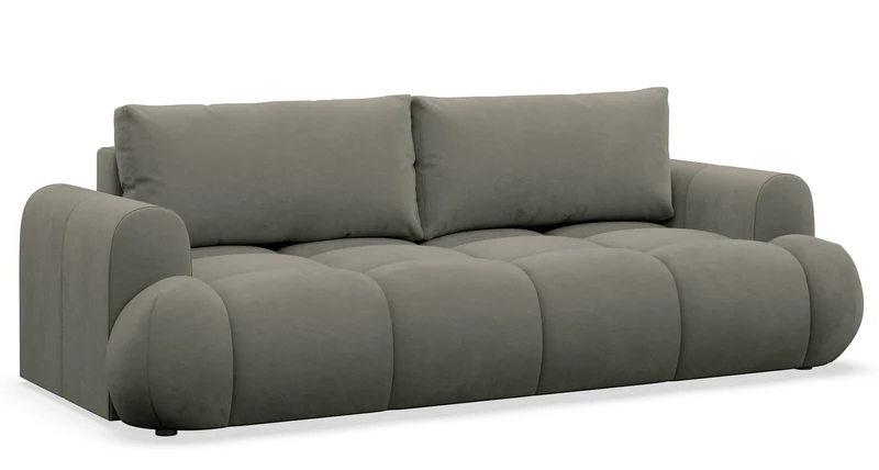 Dreisitziges ausklappbares Sofa Ombo Doce mit Stauraum, dunkelbeige, wasserabweisender Samt