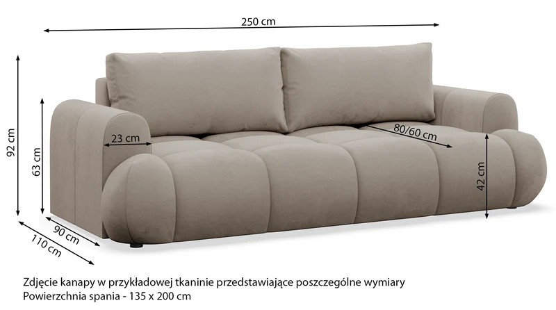 Dreisitziges ausklappbares Sofa Ombo Doce mit Stauraum, dunkelbeige, wasserabweisender Samt