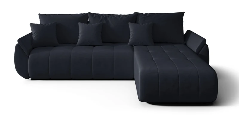 Ecksofa mit Schlaffunktion Romuldi, L-förmig, rechtsseitig, mit Stauraum, anthrazitfarbener, hydrophober Samtstoff