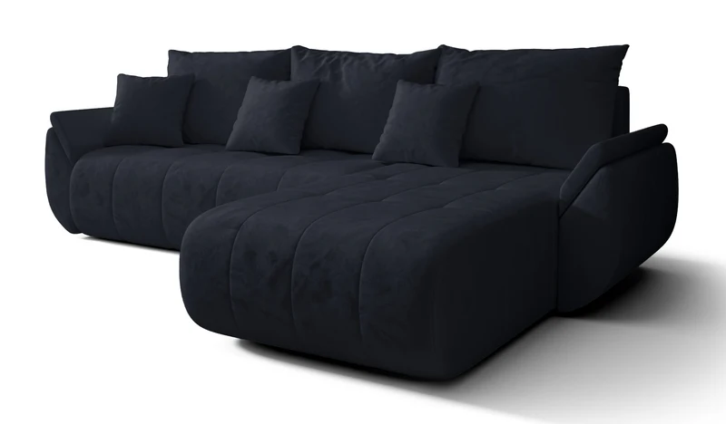 Ecksofa mit Schlaffunktion Romuldi, L-förmig, rechtsseitig, mit Stauraum, anthrazitfarbener, hydrophober Samtstoff
