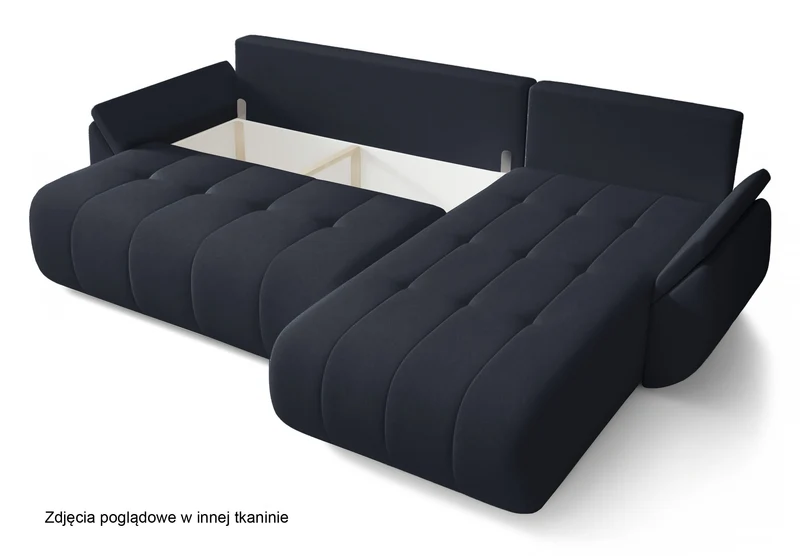 Ecksofa mit Schlaffunktion Romuldi, L-förmig, rechtsseitig, mit Stauraum, anthrazitfarbener, hydrophober Samtstoff