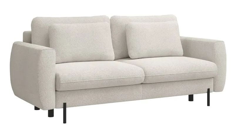 Dreisitziges ausklappbares Sofa Rane mit Stauraum, cremefarben, hydrophobes Chenille