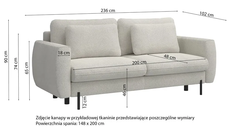 Dreisitziges ausklappbares Sofa Rane mit Stauraum, cremefarben, hydrophobes Chenille