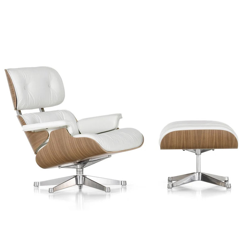 Sessel | Lounge Chair – Nussbaum weiß pigmentiert mit Sternfuß verchromt