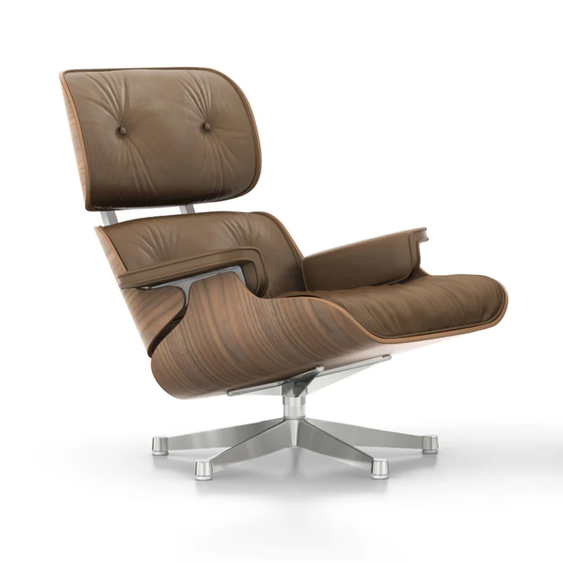 Sessel | Lounge Chair – Nussbaum weiß pigmentiert mit Sternfuß verchromt