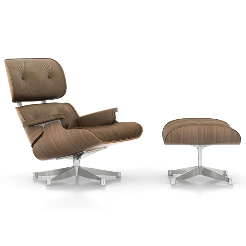 Sessel | Lounge Chair – Nussbaum weiß pigmentiert mit Sternfuß verchromt
