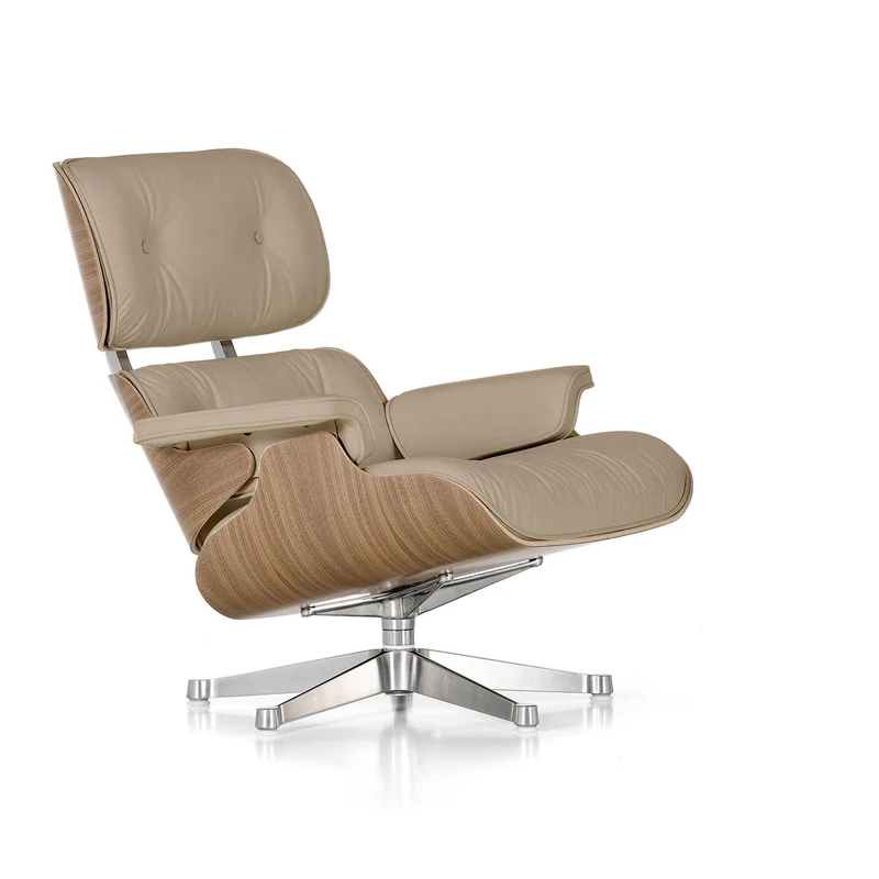 Sessel | Lounge Chair – Nussbaum weiß pigmentiert mit Sternfuß verchromt