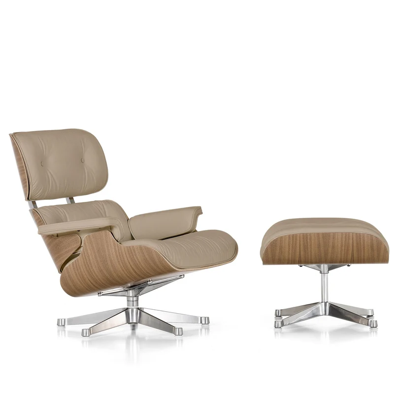 Sessel | Lounge Chair – Nussbaum weiß pigmentiert mit Sternfuß verchromt