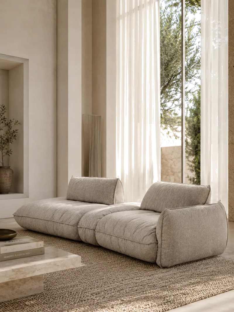 Fluffy Sofa | "2HT links + Trapezelement + Element 105 Armteil rechts"