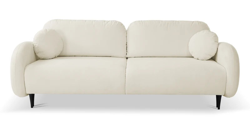 Ausklappbare Bafra Couch mit Schlaffunktion und Bettkasten, cremefarbener Cordstoff
