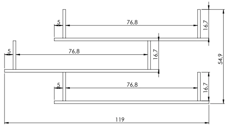 Hängeregal Kassi dreistufig 119 cm weiß